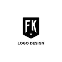 fk monogram första logotyp med geometrisk skydda och stjärna ikon design stil vektor