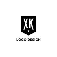 xk monogram första logotyp med geometrisk skydda och stjärna ikon design stil vektor