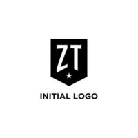 zt monogram första logotyp med geometrisk skydda och stjärna ikon design stil vektor