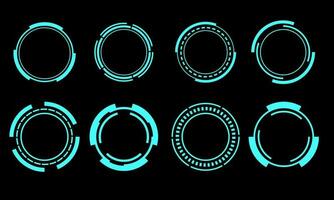 uppsättning av sci fi blå cirkel användare gränssnitt element teknologi trogen design modern kreativ på svart bakgrund vektor