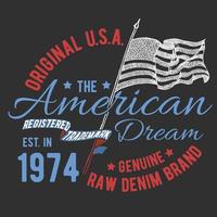 T-Shirt Typografie-Design, USA-Druckgrafiken, typografische amerikanische Vektorillustration, Grafikdesign der Vereinigten Staaten für Etiketten- oder T-Shirt-Druck, Abzeichen, Poster vektor