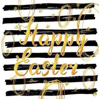 glückliche Ostern Hand gezeichnete Grußkarte mit Beschriftung und skizzierten Gekritzelelementen, Gold auf schwarzem Linienhintergrund vektor