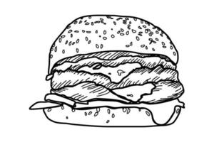 hamburgare linje konst snabb mat illustration vektor