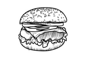 hamburgare linje konst snabb mat illustration vektor