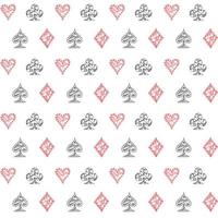 handritad skissade spelkort symbol seamless mönster, poker, blackjack bakgrund, doodle hjärtan diamanter spader och klubbar symboler vektor