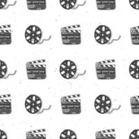 Kinoband, Filmrolle und Klappe Vintage nahtloses Muster, handgezeichnete Skizze, Retro-Film und Filmindustrie, Vektor-Illustration vektor