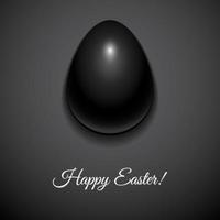 glückliches Ostern-Grußkartenentwurf mit kreativem schwarzem glänzendem Osterei auf dunklem Hintergrund und Zeichen glückliches Ostern, Vektorillustration vektor