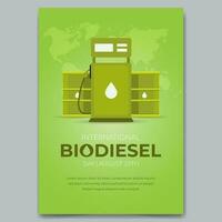 internationell biodiesel dag augusti 10:e med bränsle pump och fat grön tona affisch illustration vektor