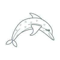 Delfin, Meer Tier. ein Einwohner von das Meer Welt, ein süß unter Wasser Kreatur. Linie Kunst. vektor