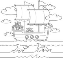 pirat fartyg i de hav. vektor illustration. färg bok för barn.