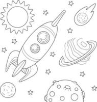 Raum Rakete, Planeten, Sterne und Sonne. Färbung Buch zum Kinder. Vektor Illustration.