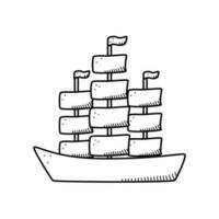 fartyg segelbåt vektor klotter ikon. en enda illustration av en pirat fregatt. isolera på en vit bakgrund.