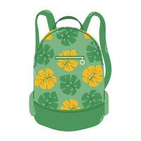 isoliert Sommer- Reise Grün Rucksack mit Blumen- Muster im eben Hand gezeichnet Vektor Stil auf Weiß Hintergrund. stilvoll modern Design.