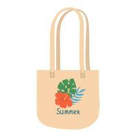 isoliert Sommer- weiblich Öko Tasche mit Blumen- drucken im eben Hand gezeichnet Vektor Stil auf Weiß Hintergrund. stilvoll modern Design.