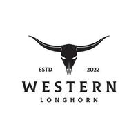 longhorn texas ranch vild väst djur- logotyp design årgång retro.logotyp för cowboy, nötkreatur, bricka, restaurang. vektor