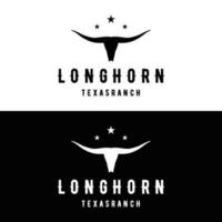 longhorn texas ranch vild väst djur- logotyp design årgång retro.logotyp för cowboy, nötkreatur, bricka, restaurang. vektor