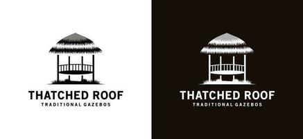 Jahrgang mit Stroh gedeckt Dach traditionell Pavillon Symbol Logo Design vektor