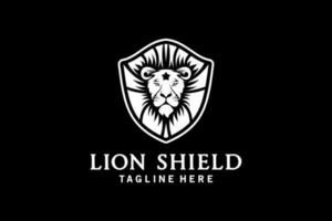 skydda lejon logotyp design, abstrakt lejon huvud silhuett vektor illustration i skydda