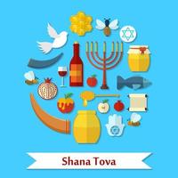 rosh hashanah, shana tova flache vektorikonen gesetzt vektor