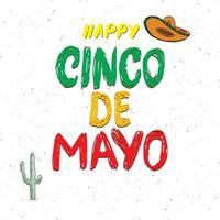 glad cinco de mayo gratulationskort handbokstäver. mexikansk semester. vektorillustration isolerad på vit bakgrund. vektor