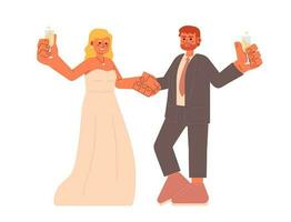 glücklich Paar feiern Hochzeit Jahrestag halb eben bunt Vektor Figuren. Champagner Prost. editierbar voll Körper Menschen auf Weiß. einfach Karikatur Stelle Illustration zum Netz Grafik Design