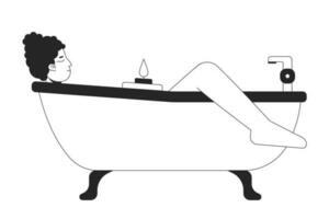 Badewanne Frau Linie Kunst Vektor Karikatur Charakter. redaktionell, Zeitschrift Stelle Illustration schwarz und Weiß. voll Körper Gliederung Person isoliert auf Weiß. editierbar 2d einfach Zeichnung, Grafik Design