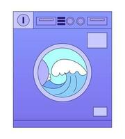 mynt drivs tvättning maskin med hav vågor platt vektor tecknad serie ikon. redaktionell, tidskrift fläck illustration. färgrik objekt isolerat på vit. redigerbar 2d enkel teckning, grafisk design