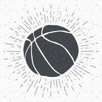 Weinleseetikett, handgezeichnete Basketballballskizze, strukturiertes Retro-Abzeichen Grunge, Typografie-Design-T-Shirt-Druck, Vektorillustration vektor