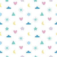 Sonne, Wolke, Mond, Herz und abstrakt Gekritzel Hand gezeichnet nahtlos Muster Hintergrund mit Pastell- Farbe vektor