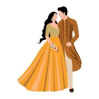 Vektor Vektor süß indisch Paar Karikatur im traditionell Kleid posieren zum Hochzeit Einladung Karte Design