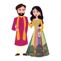 Vektor Vektor süß indisch Paar Karikatur im traditionell Kleid posieren zum Hochzeit Einladung Karte Design