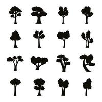 Bündel von sechzehn Bäumen setzen Sammlungssymbole vektor