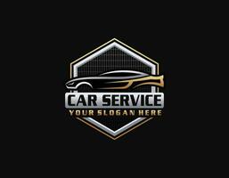 Vektor Illustration Auto Vermietung Logo Vorlage, Emblem, Abzeichen isoliert auf schwarz Hintergrund, dunkel Logo mit attraktiv Farbe Gradient.