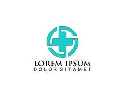 modernes medizinisches Logo im Gesundheitswesen. blaues und grünes geometrisches lineares abgerundetes Kreuzzeichen Gesundheitssymbol Unendlichkeitsstil isoliert auf dunklem Hintergrund. flaches Vektor-Logo-Design-Vorlagenelement. vektor