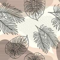 Hand gezeichnet exotisch nahtlos Muster. Sommer- Illustration zum Hintergründe, Textilien und Kleidung. Vektor Grafik zum Netz und drucken. minimal Design mit Palme und Monstera Blätter. botanisch ästhetisch.