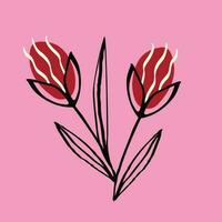 kreativ beschwingt schrullig Blumen- Karte mit rot Tulpen im hell saftig Farben. vektor