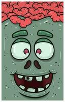 Lycklig uttryck av zombie ansikte karaktär tecknad serie. tapet, omslag, märka och förpackning design. vektor