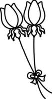 schwarz Linie Kunst Knospe Blumen dekoriert Bogen Schleife. vektor