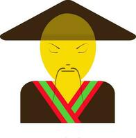 Chinesisch Mann im Symbol mit Hut und schließen Auge. vektor