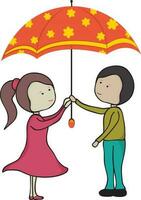 Junge und Mädchen Charakter halten ein Regenschirm. vektor