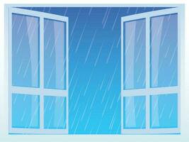 regndroppar faller på öppen fönster. vektor