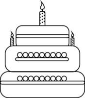 Verbrennung Kerzen dekoriert Kuchen im Linie Kunst Illustration. vektor