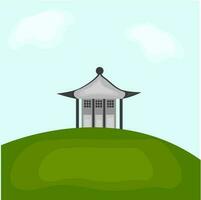 illustration av grå kinesisk byggnad på grön kulle. vektor