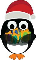 pingvin bär santa keps och innehav gåva lådor. vektor