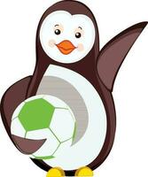 Baby Pinguin halten ein Weiß und Grün Fußball Ball. vektor