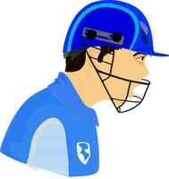 Kricket Spieler tragen Blau Helm. vektor