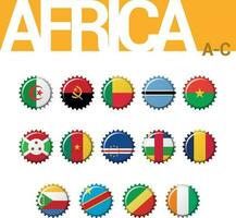 uppsättning av 14 kapsylen flaggor av afrika. uppsättning 1 av 4. vektor illustration. Algeriet, angola, benin, botswana, Burkina faso, burundi, Kamerun, cape verde, bil, Tchad, Komorerna, kongo dr, Kongo, cote divoire.