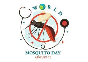 värld mygga dag vektor illustration på 20 augusti med mygga kan orsak dengue feber och malaria i platt tecknad serie hand dragen bakgrund mallar