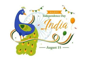 Lycklig oberoende dag Indien vektor illustration på 15 augusti med indisk flagga i platt tecknad serie hand dragen firande bakgrund mallar