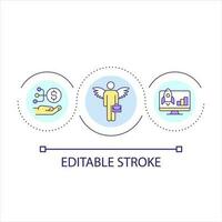 ängel investerare engagemang slinga begrepp ikon. locka till sig sponsorer för företag projekt. finansiell hjälpa abstrakt aning tunn linje illustration. isolerat översikt teckning. redigerbar stroke vektor